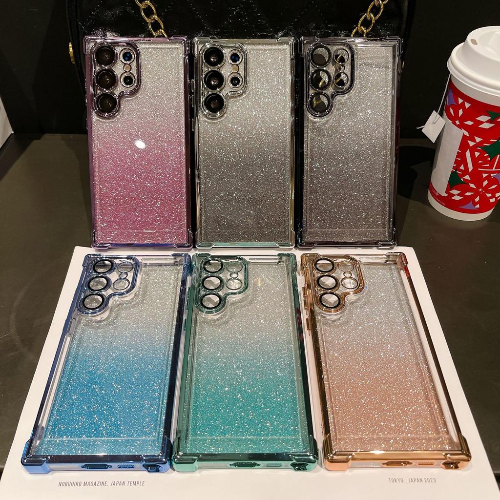Suitable for Samsung S21 Electroplated Four Corner Mobile Phone Case S24Ultra Airbag Anti Fall Gradient Flash Powder S25PLUS Hard Case
