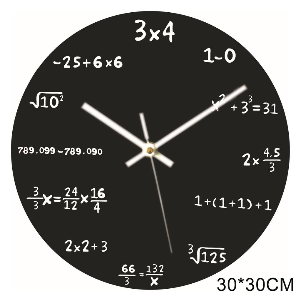 Creative Mathematic Wall Clock 30cm Math Formulas Student Glass Clock Black