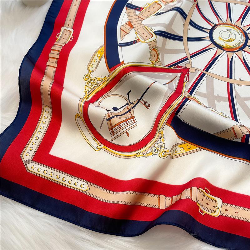 Luxury Chain Print Kerchief Imitation Silk Scarves Fashion Style Sunscreen Headcloth Popular Beach Travel Square Scarf 70X70CM