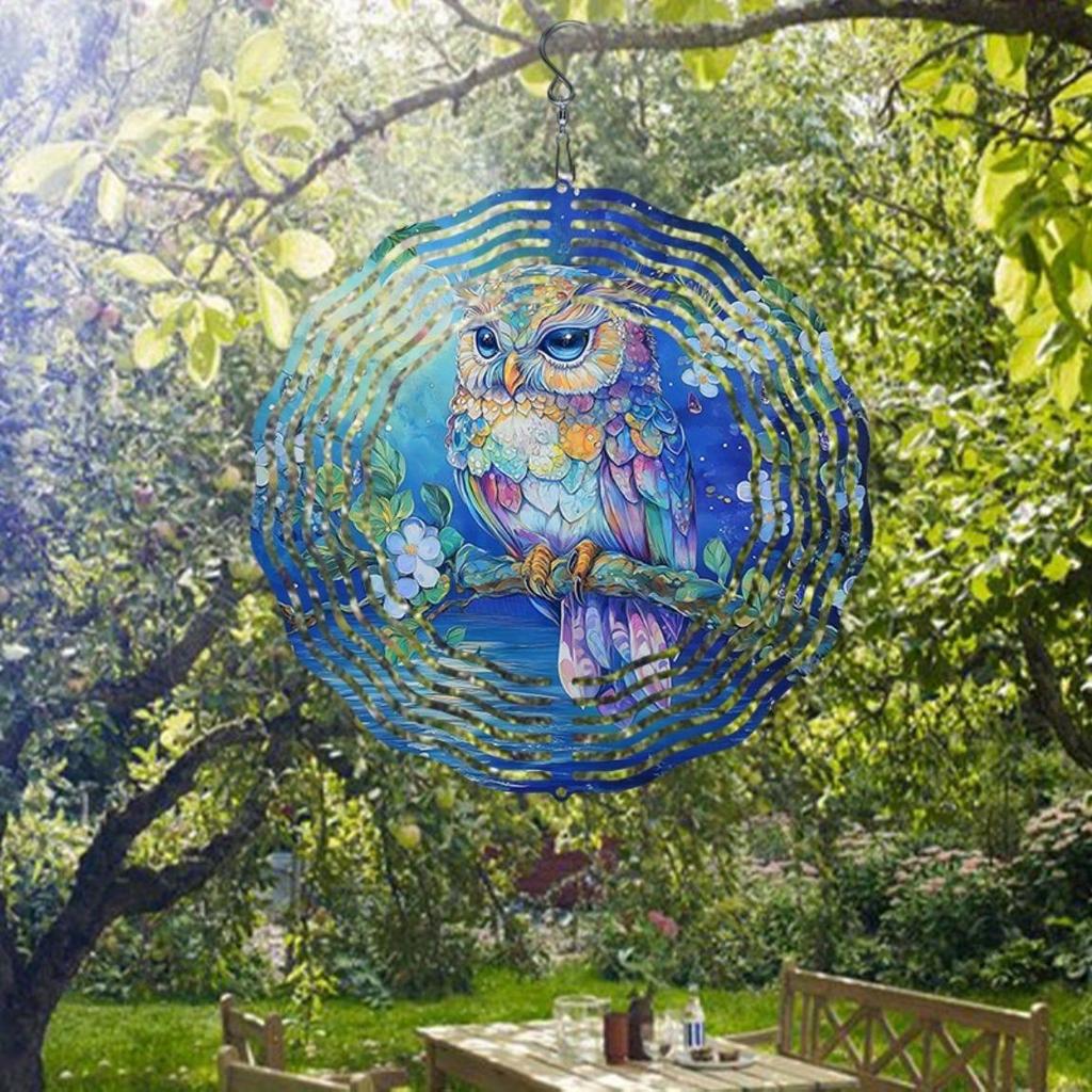 Owl Wind Spinner 2D Metal Garden Decor for Patio Yard Outdoor Hanging Ornament No Electricity Needed Easy Install Thanksgiving Christmas