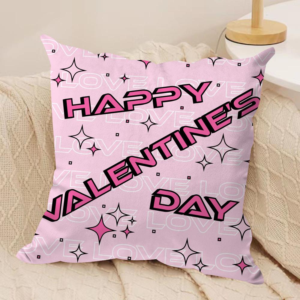 Cute Valentine's Day Cushion Cover Silky Short Plush Double-Sided Printed Pillow Case for Sofa All Seasons Home Decor Gift