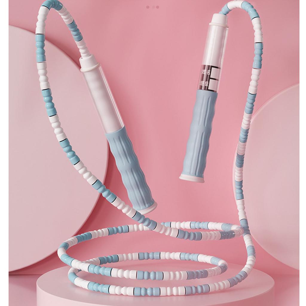 Bamboo Jump Rope Adjustable Length Beaded Jump Rope with Silicone Handle for Kids Students