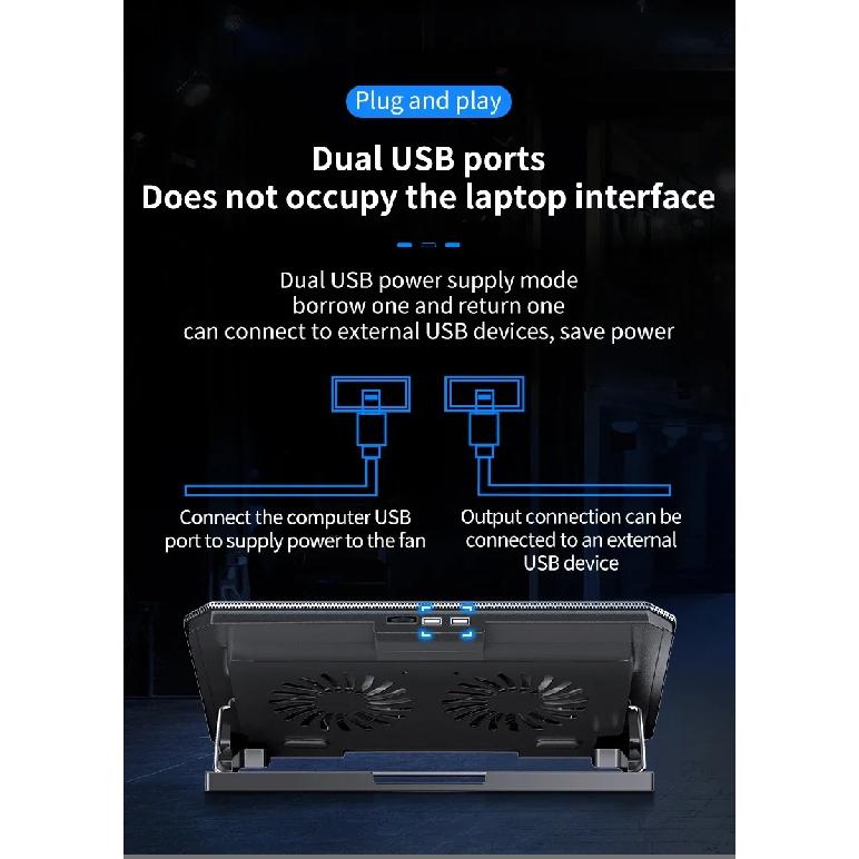 Q100 17inch Gaming Laptop Cooler Fan Led Screen Two USB Port 2600RPM Laptop Cooling Pad Notebook Stand For Laptop Fan Cooler