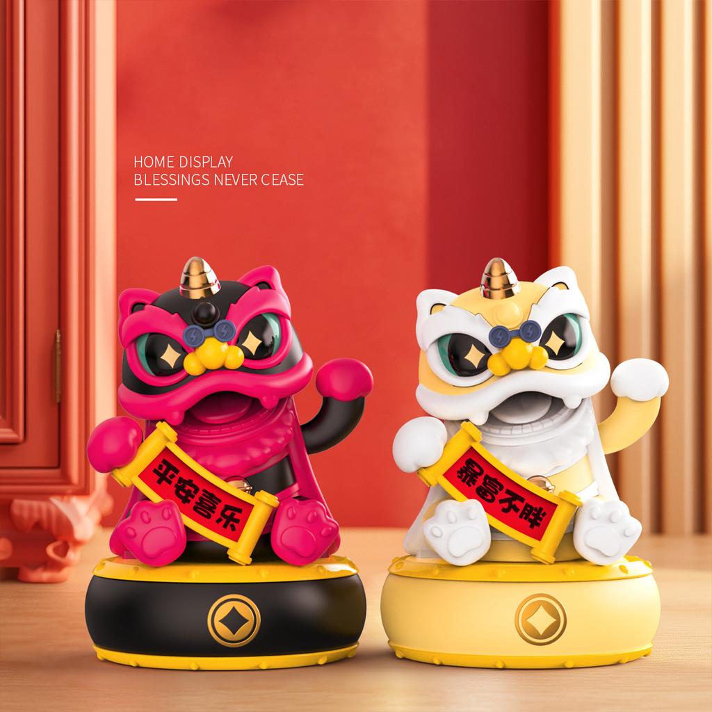 Solar Lucky Lion Figurine Chinese Cultural Home & Car Decor for Housewarming and Festivals