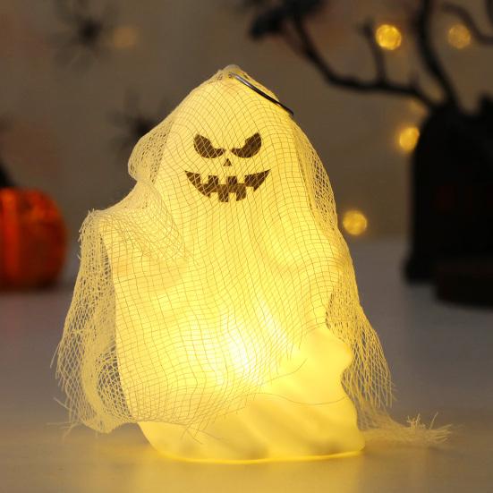 Svítící ozdoba duch Halloween duch světlo závěsná dekorace duch s gázou na krbovou římsu stůl zeď hororově tematické party potřeby