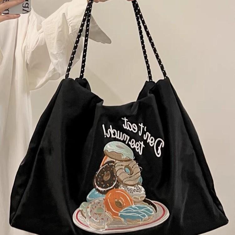 Niche Embroidered Environmentally Friendly Nylon Bag, Simple Commuter Versatile Large-Capacity Tote Bag, Sports Fitness Portable Shoulder Bag