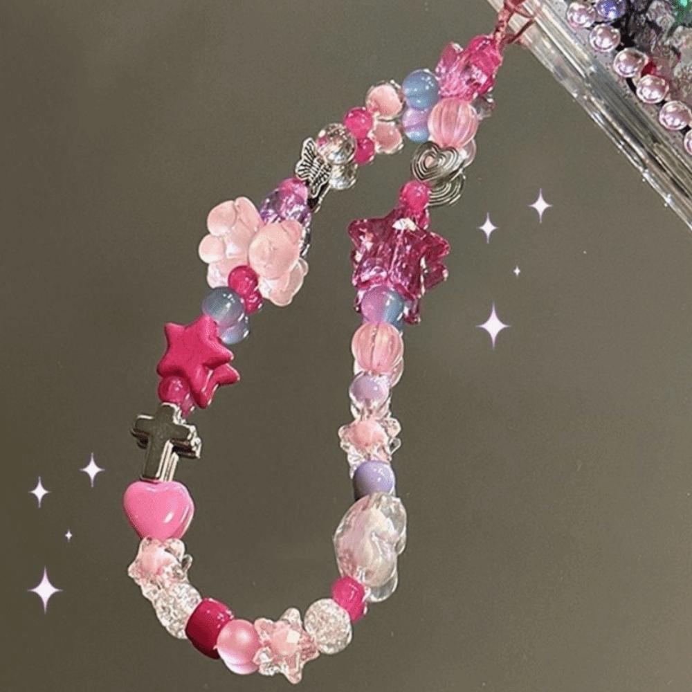 Heart Star Cellphone Strap Pink Pearl Cool Girl Phone Chain Lovely Y2k Phone Lanyard Jewelry Gift