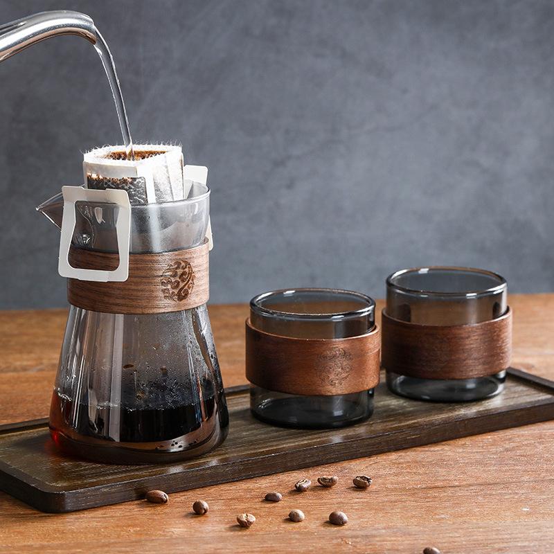 

Household wooden coffee pot Large capacity drip sharing pot Household glass cold brew pot Hanging ear coffee pot set