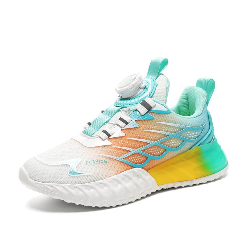 Children's and Boys' Sports Shoes 2025 New Leather Non-slip Rotary Buckle Running Shoes Medium and Older Children's Casual Sports Shoes Trend