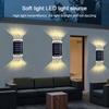 2/1 Pcs LED Solar Powered Wall Lamp Outdoor Solar Wall Light Waterproof Garden Courtyard Decor Upper Lower Glowing Fence Lights