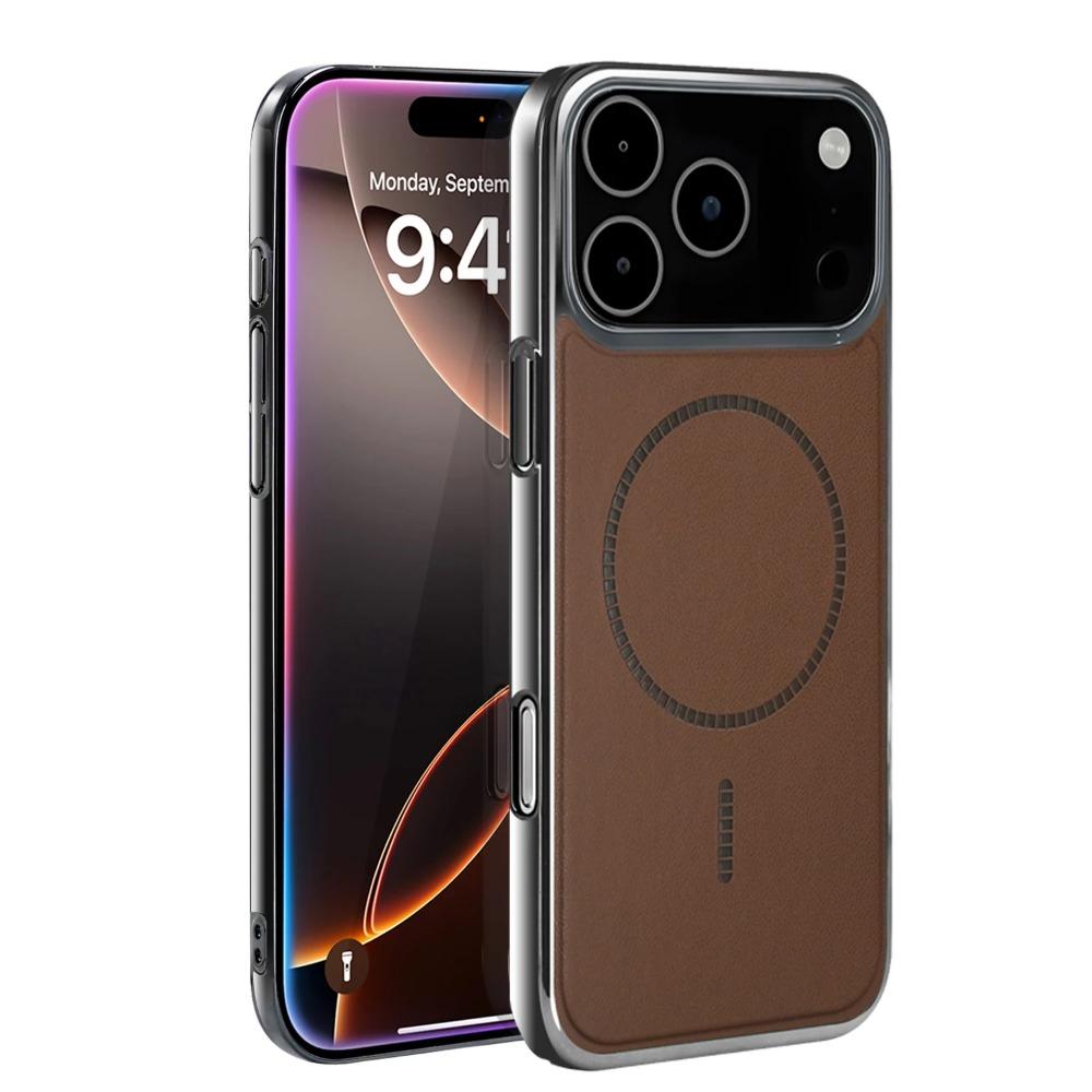 Business Slim Leather Texture Phone Case For IPhone 17 ProMax Air 16 15 14 Plus 13 12 Magnetic Charging Plating Protective Cover