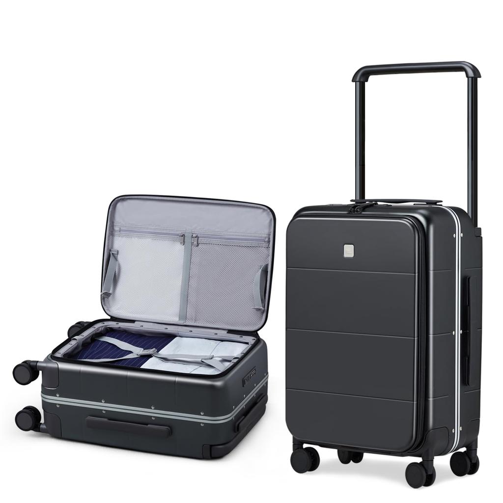 Hanke Suitcase, Single-Sided Front Opening, Large Capacity, Carry-On, TSA Lock, Travel/Business Trip (Black)