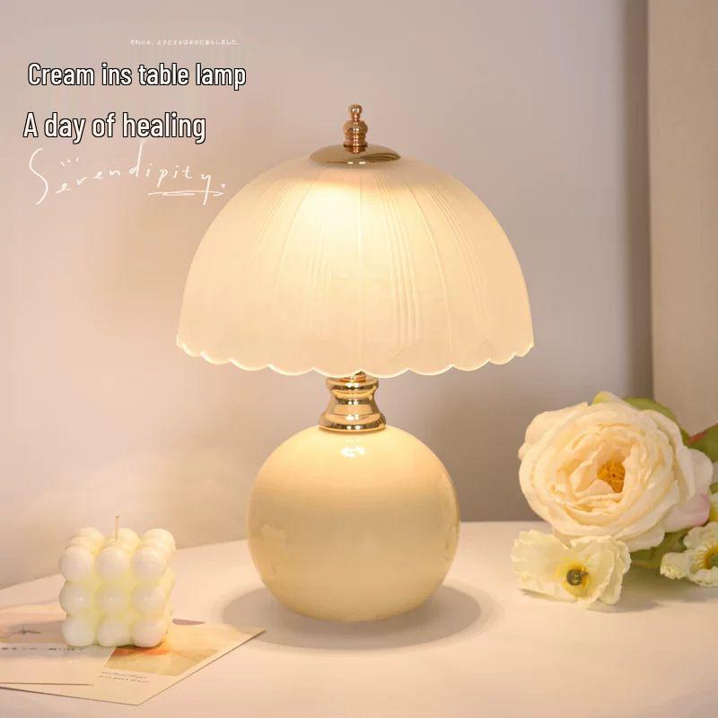Cream Style Luxury Bedside Table Lamp - Creative Atmosphere Light for Bedroom and Weddings