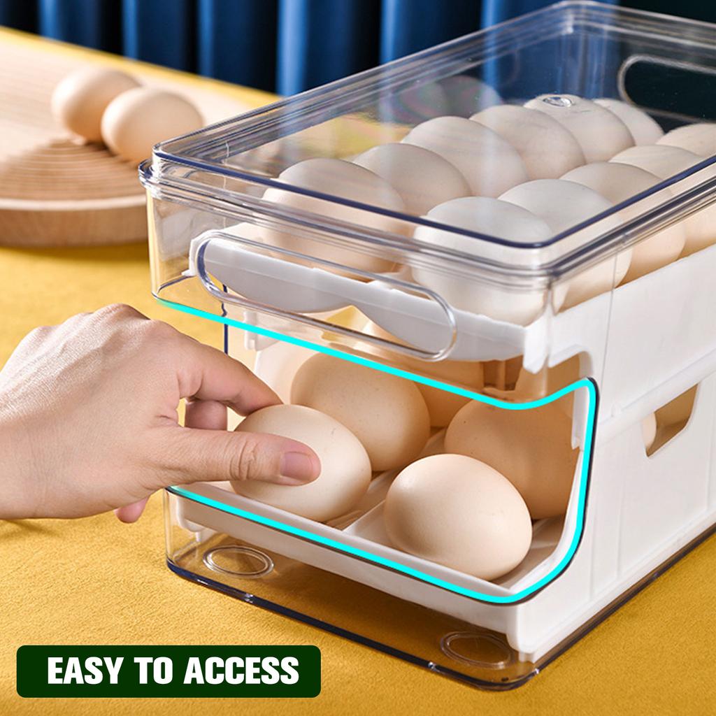 Auto Rolling Egg Holder for Refrigerator 2-Layer 24 Egg Storage Container Egg Storage Box Space Saving Multipurpose Container