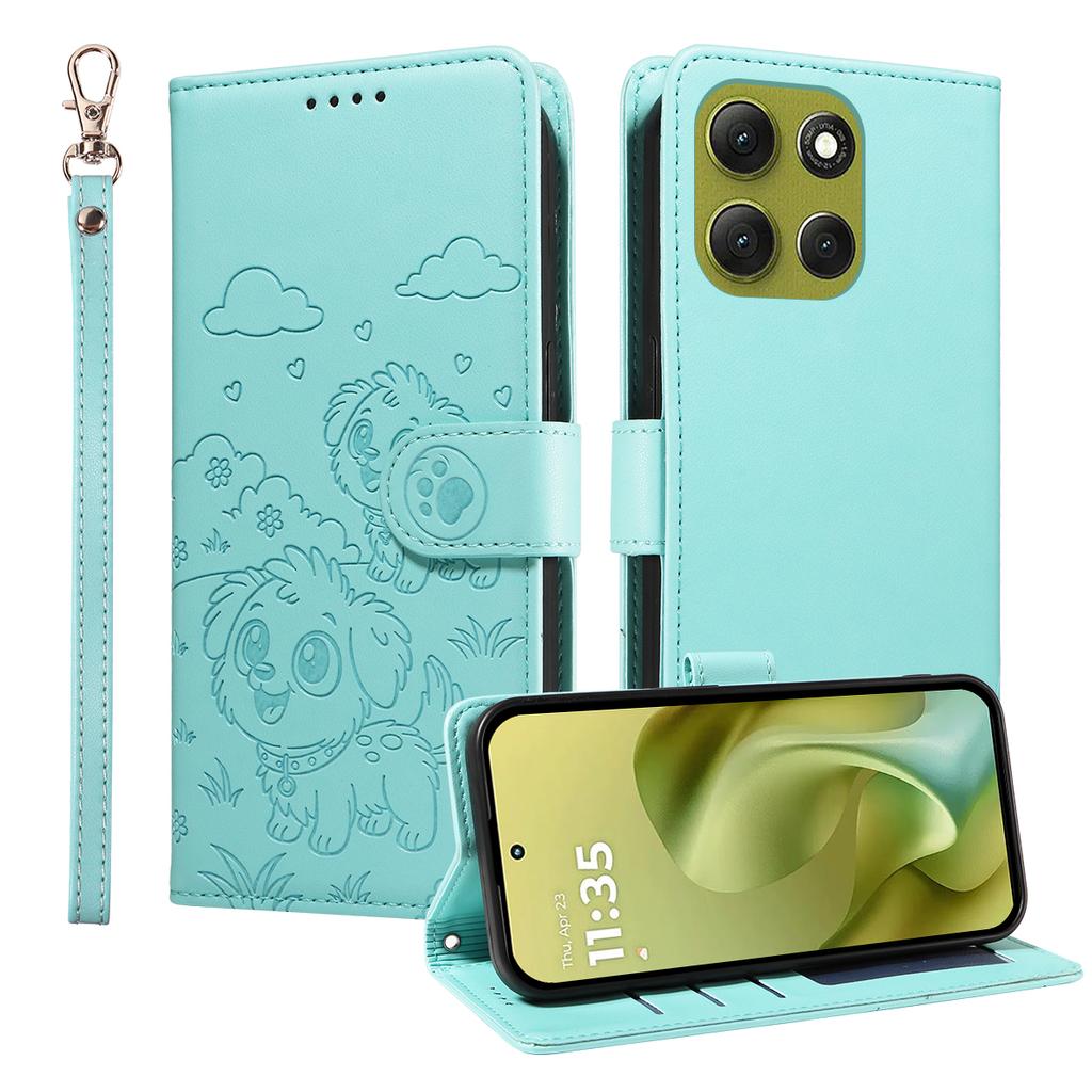 For Motorola Moto G86 Power 5G/Motorola Moto G86 5G Case RFID Blocking Imprinted Dog Pattern PU Leather Phone Cover with Wrist Strap