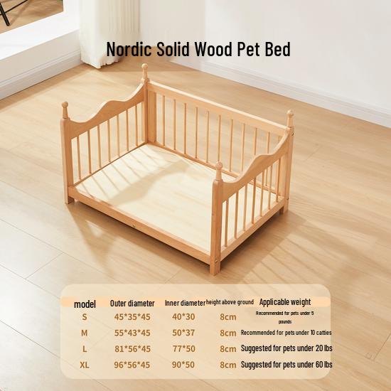 Four Seasons Removable Washable Wooden Doghouse Bed for Small to Medium Dogs