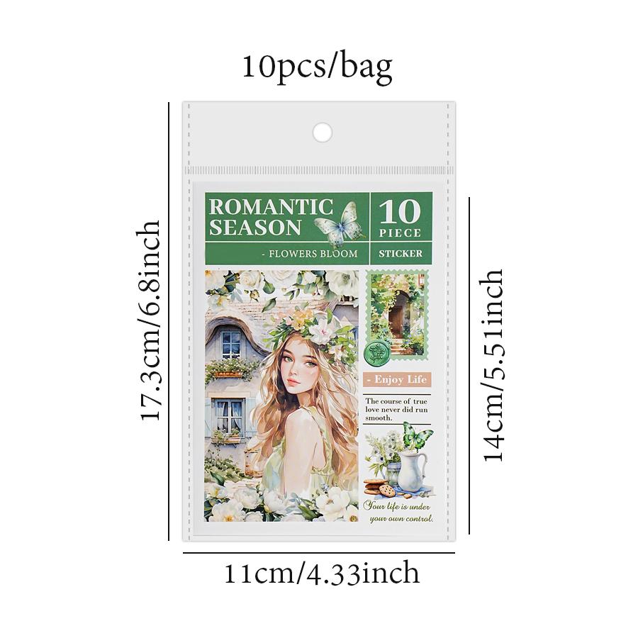 Mr. Paper 10sheets/bag Romantic Season Series Sticker Book DIY Handbook Scrapbook Phone Case Photo Frame Calendar