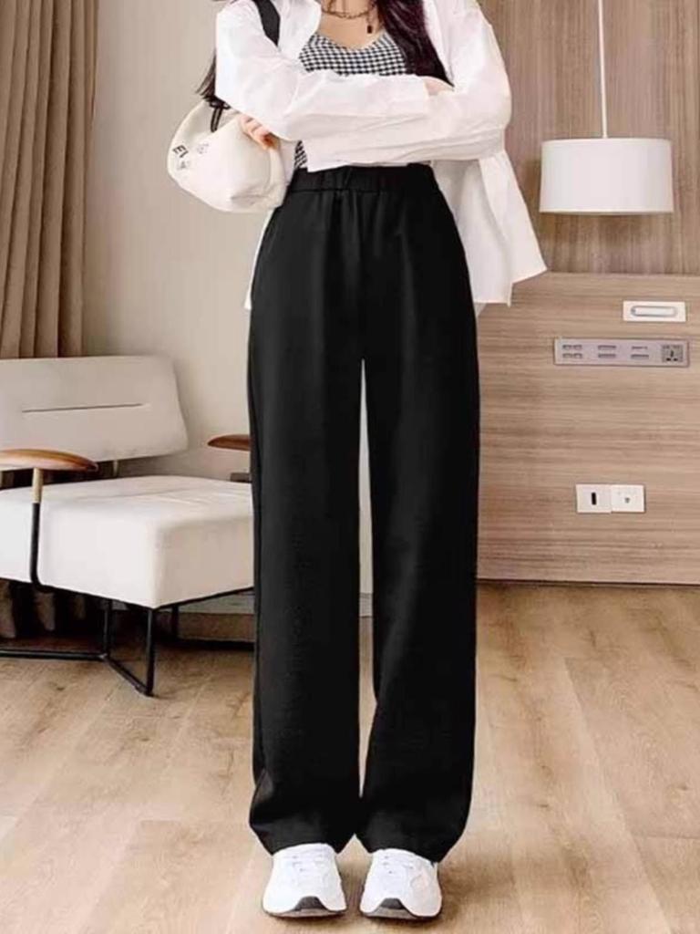 Women's Black Wide-Leg Suit Pants, 2024 Spring Design, High-Waist, Loose Drape, Floor-Length Casual Trousers