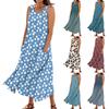 Women's Summer Casual Fashion Flower Printed Sleeveless Pocket Dress