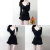 Black Knit Fabric Short Sleeve Mermaid Skirt With Ruffles For Summer Casual Wear