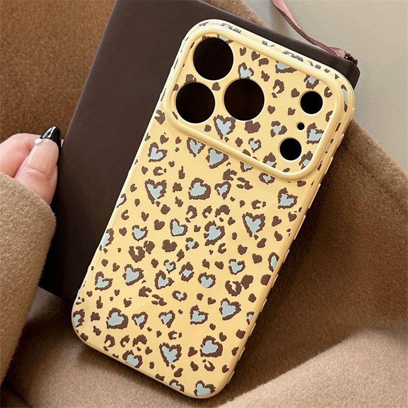Personalized Leopard Print Heart Window Soft Case for iPhone 13/14/15/16/17 Pro Max