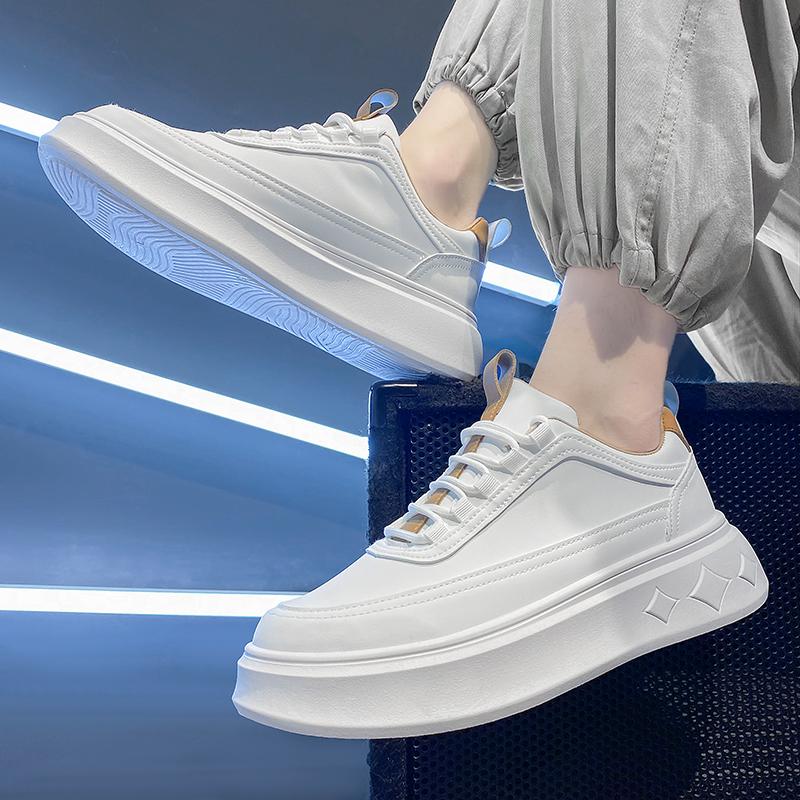 Moda Primavera Otoño Zapatos Casuales Ligeros para Hombre 2024 Nuevo Todo-combinable Cuero Escuela Zapatillas Blancas con Cordones Antideslizantes Zapatos Casuales para Hombre