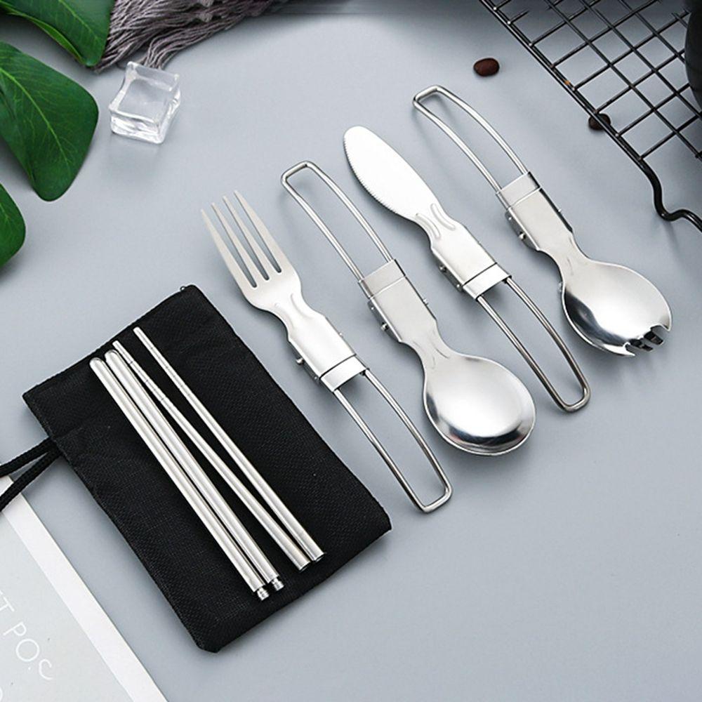 Flatware Lunch Utensils Kitchen Tool Folding Fork Serving Spoon Folding Cutlery Set Tableware