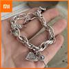 100% Massives 925er Sterlingsilber Retro Armband für Damen Herren Vintage Handgefertigt Vintage Herz Kreuz Muster Armband Geburtstagsgeschenk