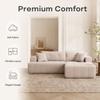 Modular Corner Sofa, Stool Positionable Left or Right, Square Armrests, Includes 2 Cushions, No Assembly, Living Room, Bedroom & Apartment, Beige