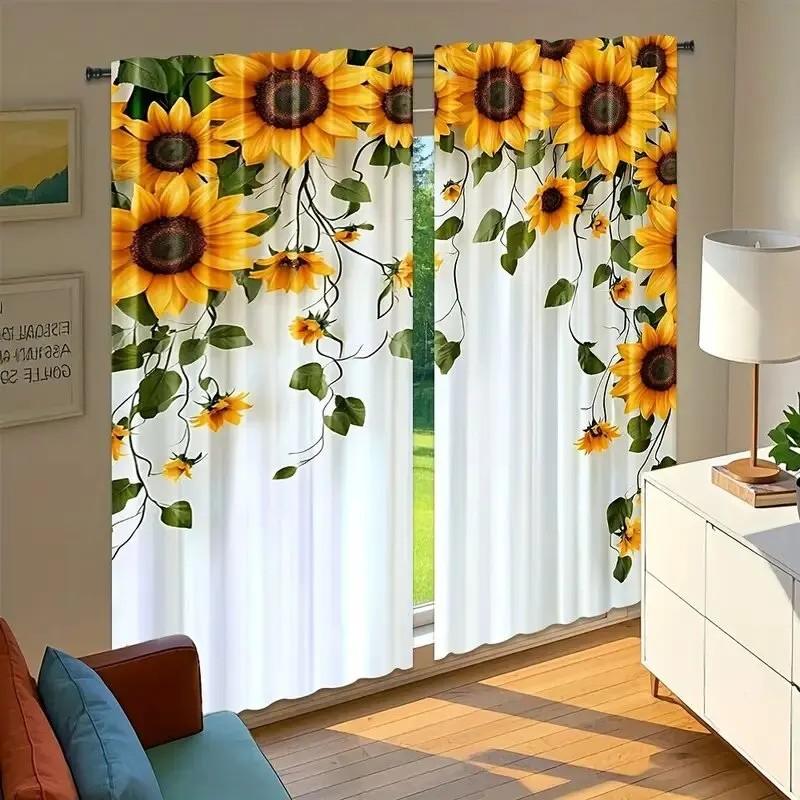 Set Of 2 Vibrant Sunflower Curtains Polyester Drapes Window Treatments Home Decor Holiday Summer Wi Curtain Blackout With Rod Pocket