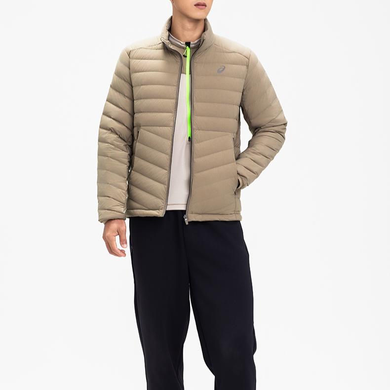 Asics Sports Lifestyle Series Solid Color Fashion Lightweight Warm Comfortable Long Sleeve Down Jacket Men Outerwear Khaki 2031E864-200