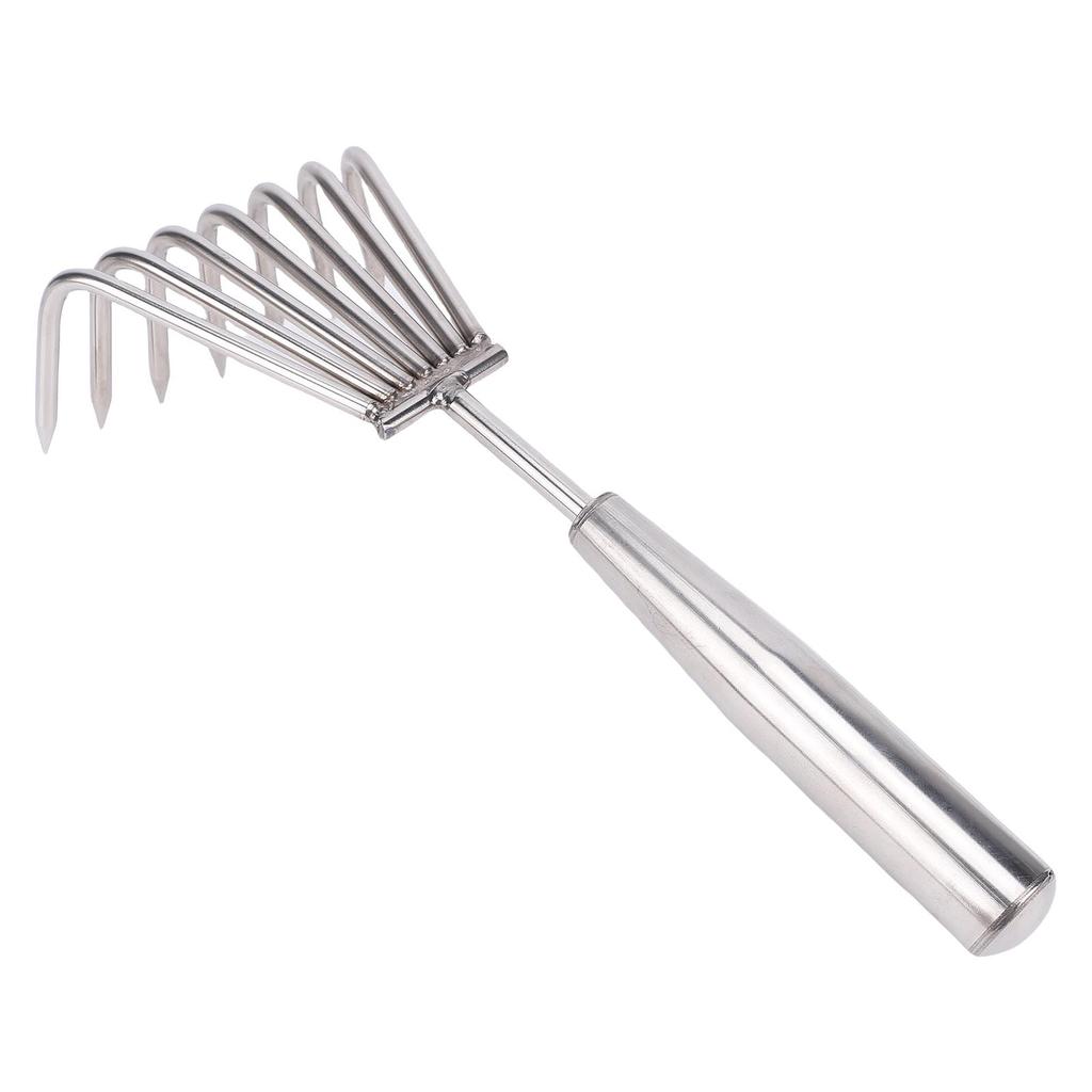 Stainless Steel Hand Rake Soil Tiller Small Beach Rake with Comfortable Handle 7 Sturdy Tines for Gardening Multi