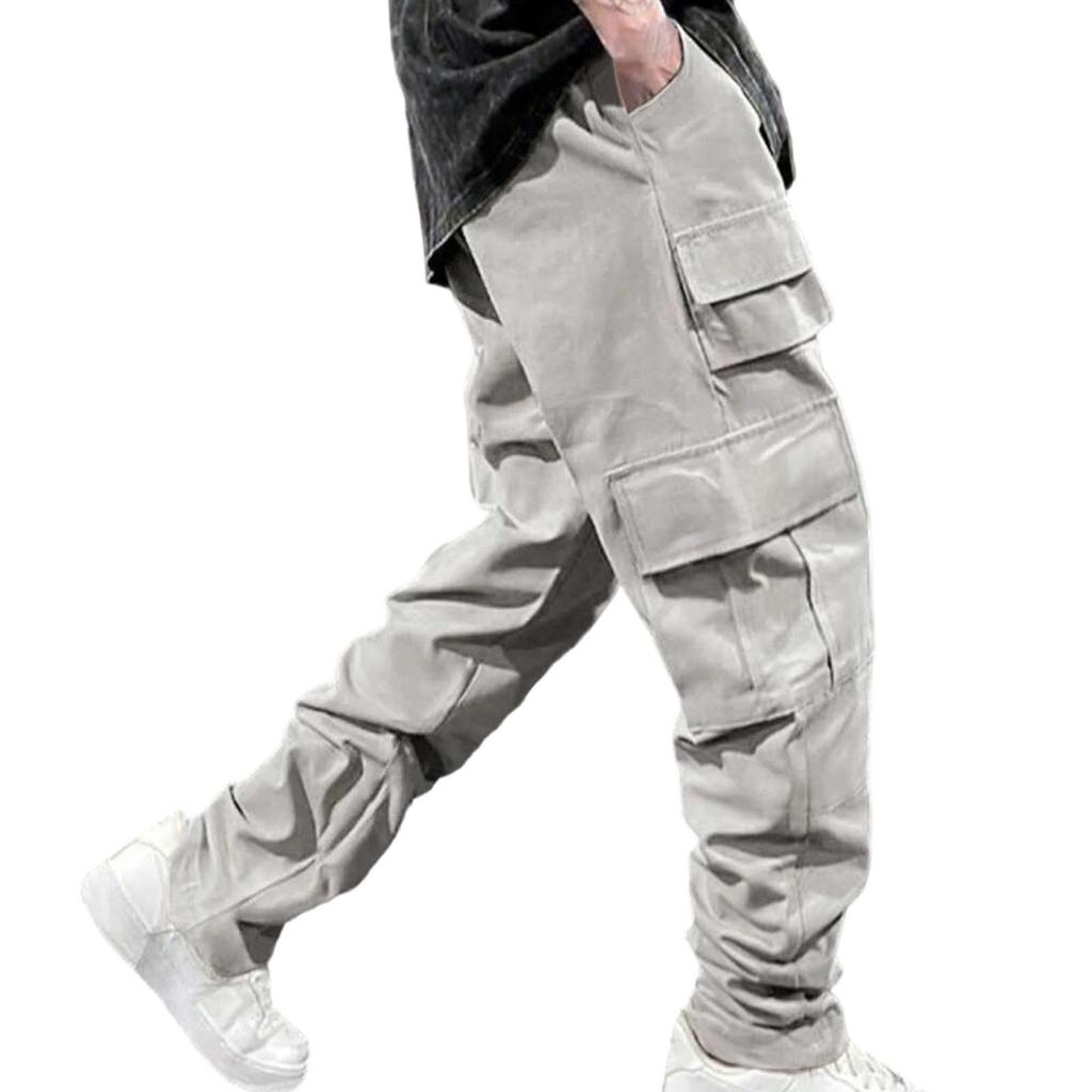 Men's Multi-Pocket Cargo Drawstring Pants, Loose Fit Casual Trousers