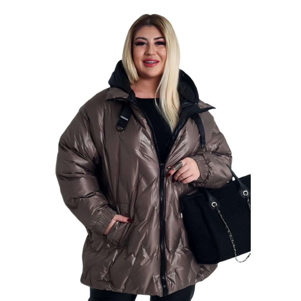 Fierte Damski płaszcz w dużym rozmiarze Ayl61846 Nadmuchiwany stały kaptur