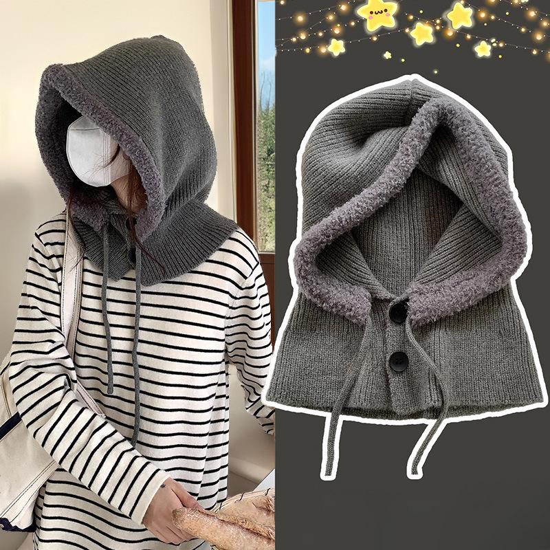 Căciulă Balaclava Stil Coreean de Iarnă pentru Femei Nouă la Modă și Versatilă Protecție Gât Protecție Împotriva Frigului Căciulă Tricotată Îngroșată și Călduroasă