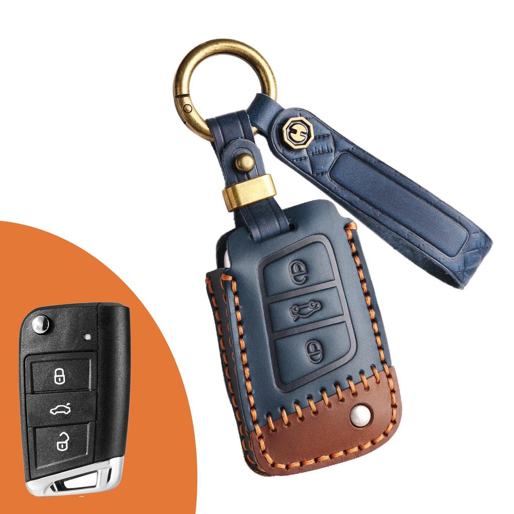 Genuine Leather Cowhide Key Cover for Volkswagen - Fits Lavida & Bora Models