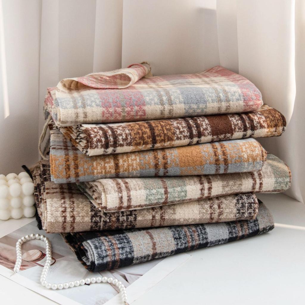 Autumn and Winter Scarf New Imitation Cashmere Plaid Scarf for Male and Female Students Couple Warm Scarf Shawl Gift Scarf for Women