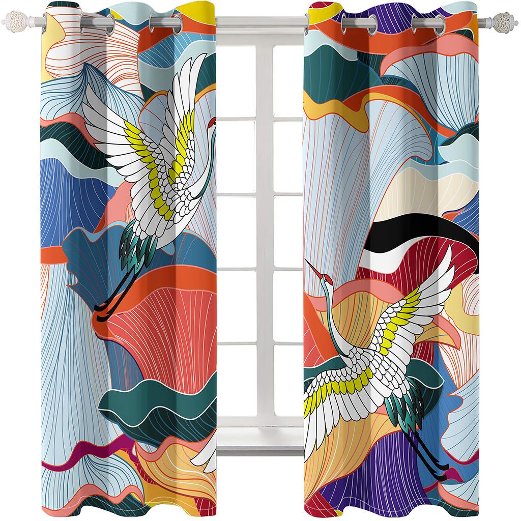 Bird Animal Red-crowned Crane Odorless Blinds Hall Thin Window Curtains for KidsLiving Room Bedroom Bathroom Door Kicthen Decor