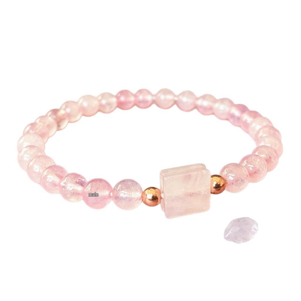 Rose Gold Xiyin TK Natural Pink Crystal Bracelet: Attracts Love & Boosts Popularity with Sugar Cube Beads.