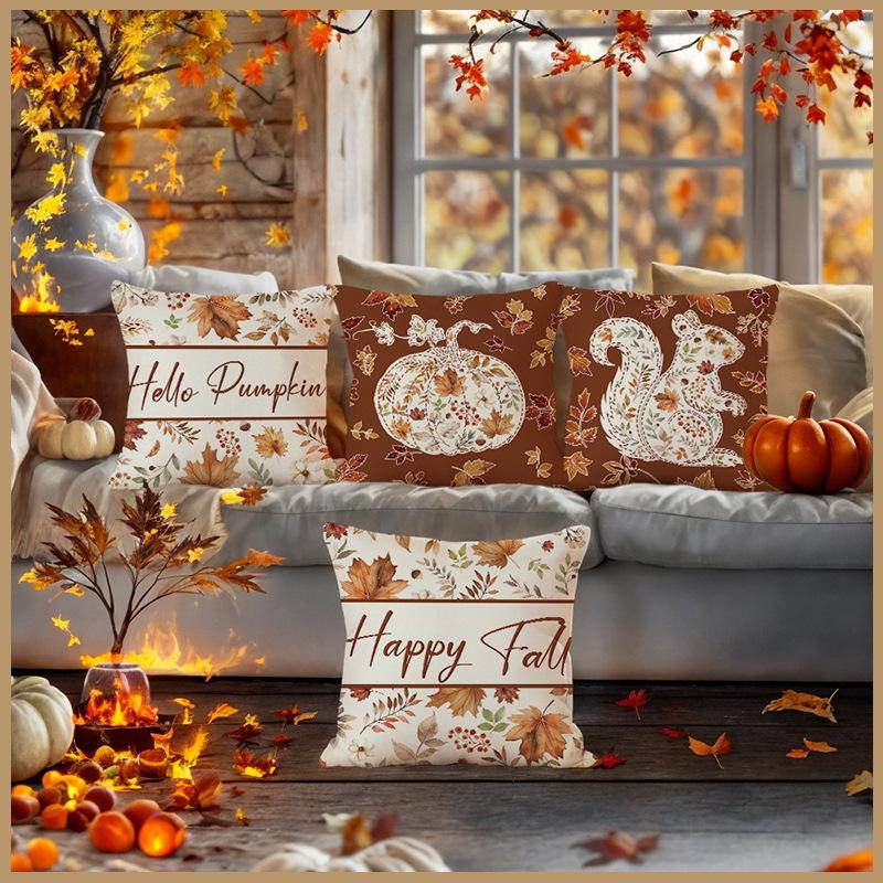 Living Room Decoration Pillowcase Cushion Cover Pillowcase Autumn Maple Leaf Linen Printed Home Pillowcase