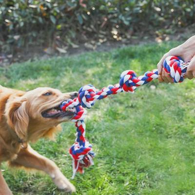 Juguete Masticable Duradero de Cuerda de Algodón con Cinco Nudos para Perros Grandes