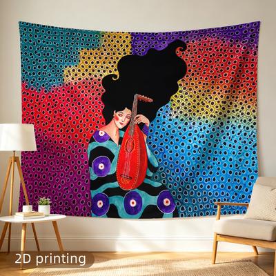 Vibrant Boho Tapestry Wall Hanging Bohemian Jazz Music Art Tapestry Throw Decoration for Nursery Living Room Bedroom Pop Art Sty