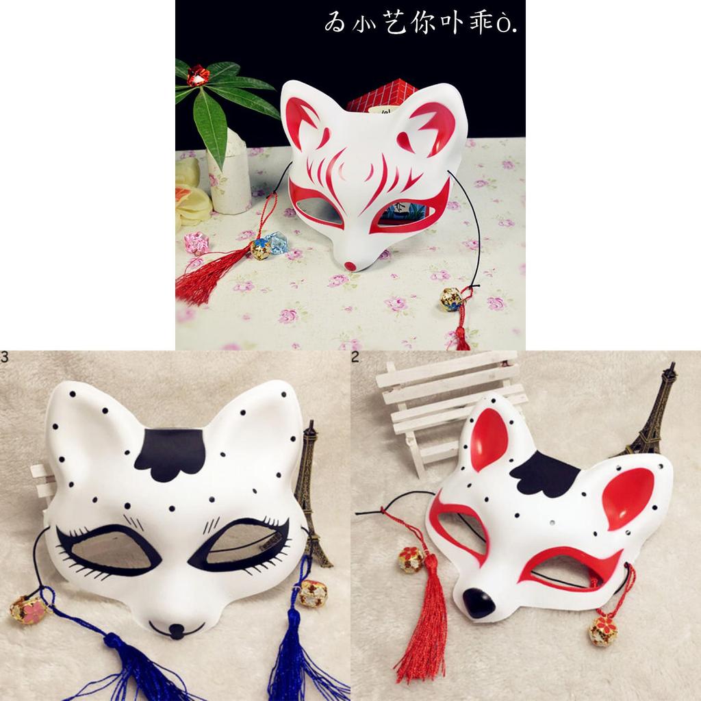 Vibrant Japanese Anime Fox Mask Featuring Artistic Handpainting And Unique Half Face Style