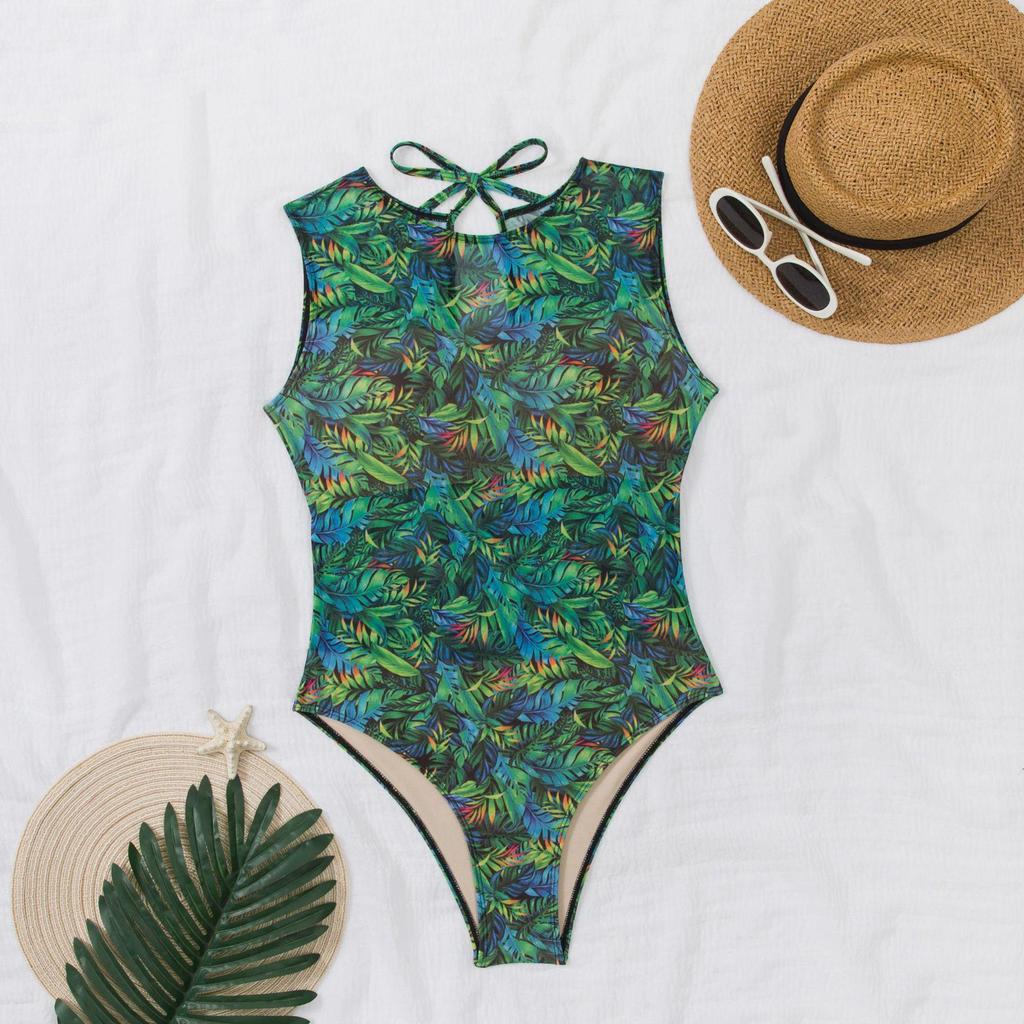 Fato de Banho Feminino Peça Única de Malha Multicor com Proteção Solar - Roupa de Banho Sexy Fresca de Manga Comprida