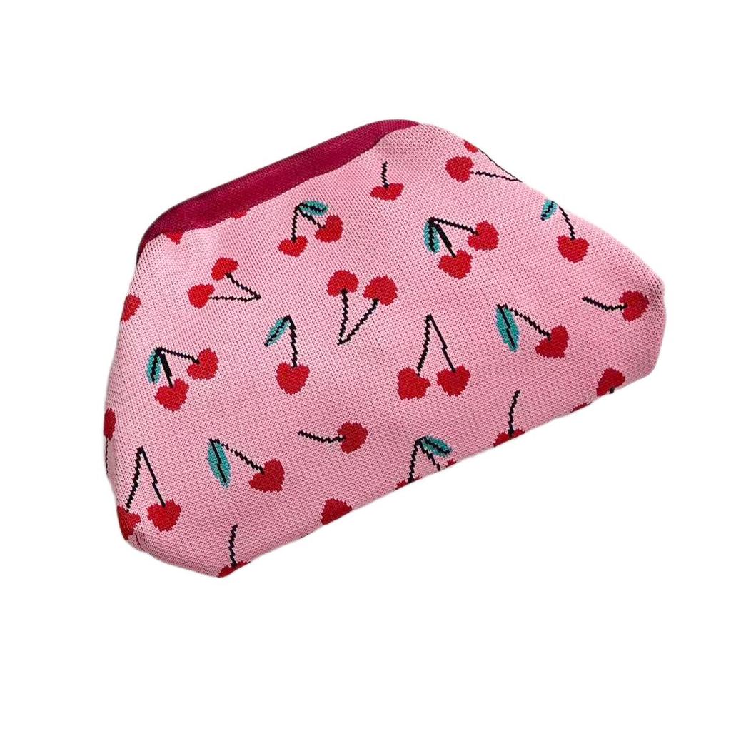 Cherry Cloud Woven Clutch: High-End Knitted Makeup Bag for Commuting and On-the-Go Versatility
