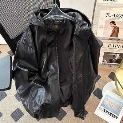 Men's Japanese Retro PU Leather Hooded Baseball Jacket – Autumn/Winter Motorcycle Style