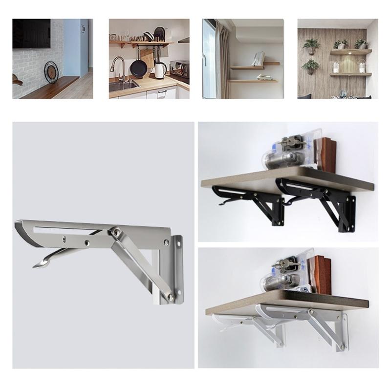 Folding Shelf Brackets Stainless Steel Collapsible Shelf Bracket Wall Mounted DIY Triangular Brackets for Table Work F