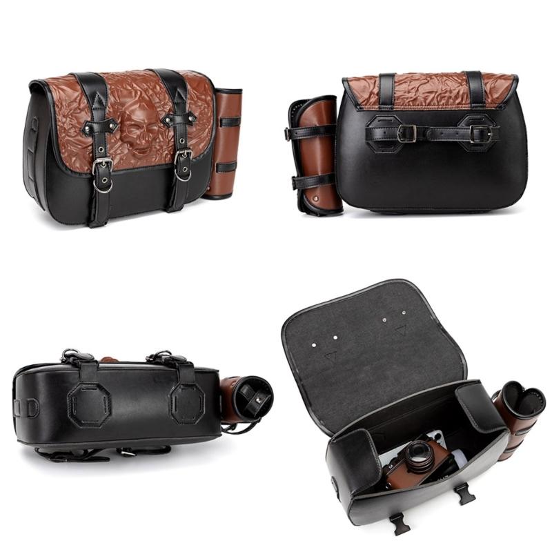 Universell Passend Einfache Montage Aufbewahrungstasche Große Kapazität Vintage Motorrad Satteltaschen PU-Leder Seitentaschen zum Fahren