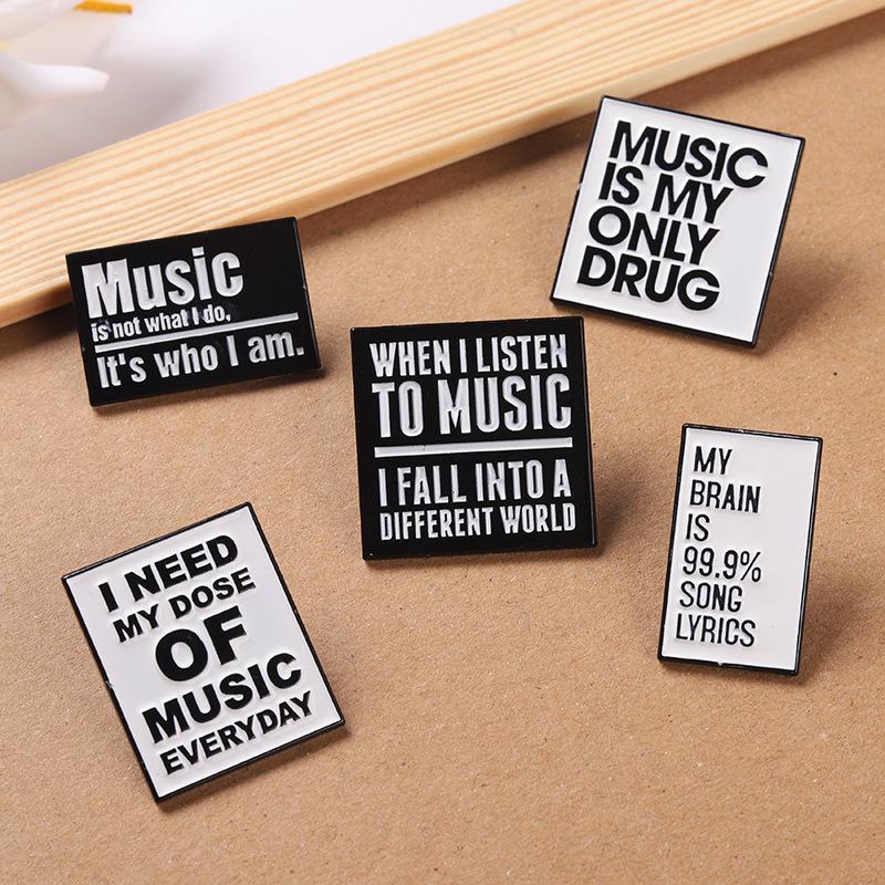 Slogon Music Is My Drug Enamel Pin Funny Brooch Cartoons Badge For Bags Jeans Hoodies Denim Lapel Pin Jewelry Kids Best Gift