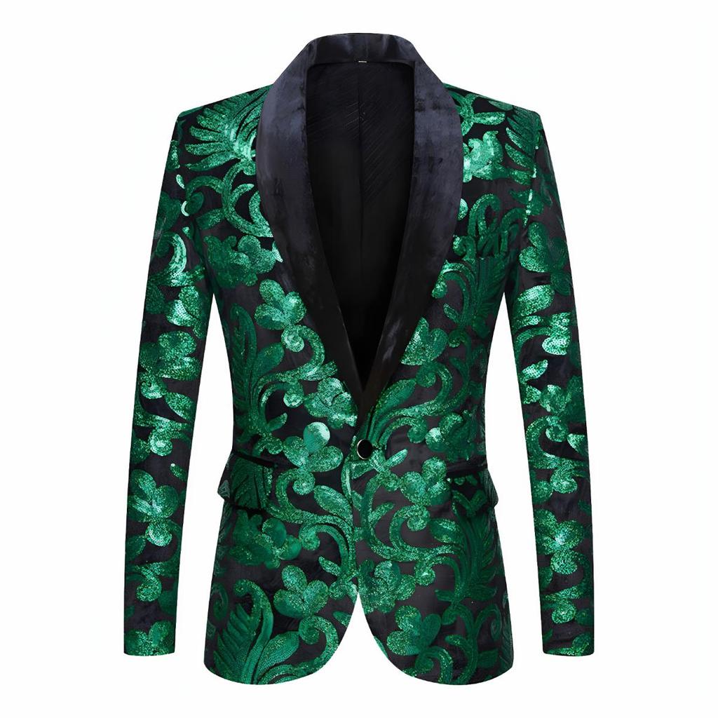 PYJTRL Herremote Gylden skinnende paljett blomstermønster dressjakke blazer